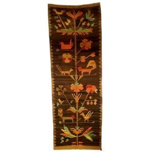 Vintage Mid Century Polish Folk Art "Tree of Life" Kilim - 7' -Amazing!